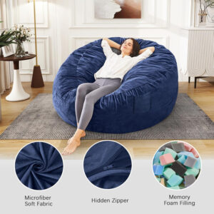 Bean Bag Chairs for Adults - Giant Bean Bag Chair Convertible Bean Bag Bed - Beanbag Chair with Micro Fiber Cover/Furniture Foam Filler - Floor Couch Sofa in Bedroom Dorm Room - Full Charcoal
