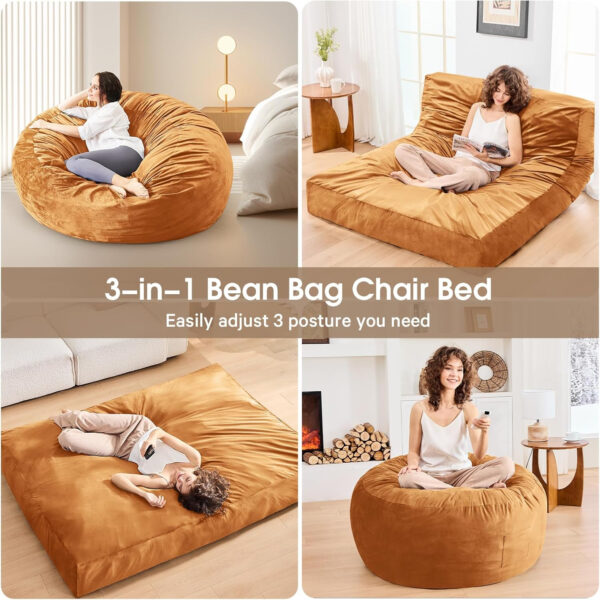 Bean Bag Chairs for Adults - Giant Bean Bag Chair Convertible Bean Bag Bed - Beanbag Chair with Micro Fiber Cover/Furniture Foam Filler - Floor Couch Sofa in Bedroom Dorm Room - Full Charcoal