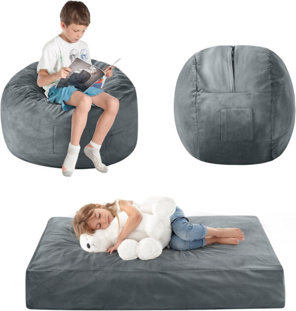 Bean Bag Chairs for Adults - Giant Bean Bag Chair Convertible Bean Bag Bed - Beanbag Chair with Micro Fiber Cover/Furniture Foam Filler - Floor Couch Sofa in Bedroom Dorm Room - Full Charcoal