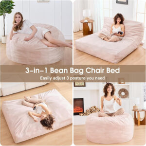 Bean Bag Chairs for Adults - Giant Bean Bag Chair Convertible Bean Bag Bed - Beanbag Chair with Micro Fiber Cover/Furniture Foam Filler - Floor Couch Sofa in Bedroom Dorm Room - Full Charcoal