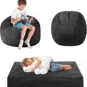 Bean Bag Chairs for Adults - Giant Bean Bag Chair Convertible Bean Bag Bed - Beanbag Chair with Micro Fiber Cover/Furniture Foam Filler - Floor Couch Sofa in Bedroom Dorm Room - Full Charcoal