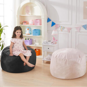 Bean Bag Chairs for Adults - Giant Bean Bag Chair Convertible Bean Bag Bed - Beanbag Chair with Micro Fiber Cover/Furniture Foam Filler - Floor Couch Sofa in Bedroom Dorm Room - Full Charcoal