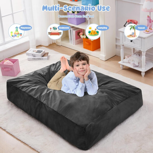 Bean Bag Chairs for Adults - Giant Bean Bag Chair Convertible Bean Bag Bed - Beanbag Chair with Micro Fiber Cover/Furniture Foam Filler - Floor Couch Sofa in Bedroom Dorm Room - Full Charcoal