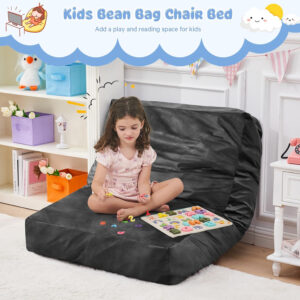 Bean Bag Chairs for Adults - Giant Bean Bag Chair Convertible Bean Bag Bed - Beanbag Chair with Micro Fiber Cover/Furniture Foam Filler - Floor Couch Sofa in Bedroom Dorm Room - Full Charcoal