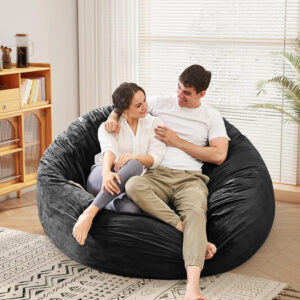 Bean Bag Chairs for Adults - Giant Bean Bag Chair Convertible Bean Bag Bed - Beanbag Chair with Micro Fiber Cover/Furniture Foam Filler - Floor Couch Sofa in Bedroom Dorm Room - Full Charcoal