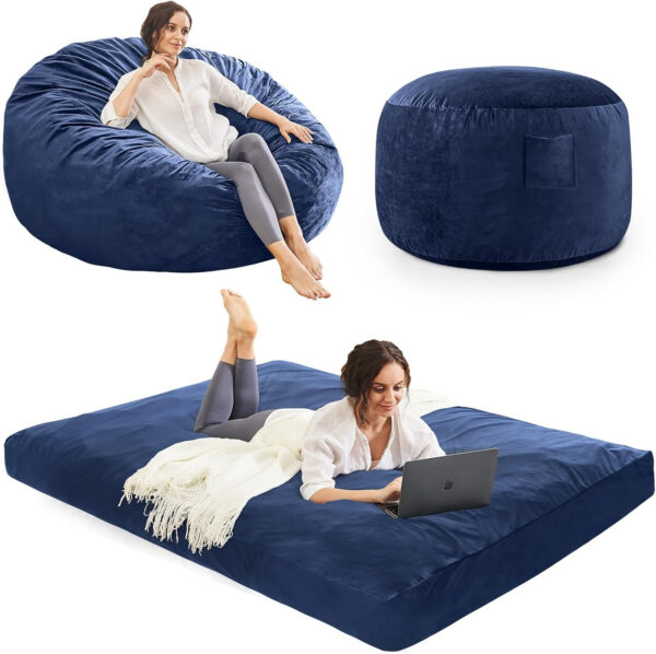 Bean Bag Chairs for Adults - Giant Bean Bag Chair Convertible Bean Bag Bed - Beanbag Chair with Micro Fiber Cover/Furniture Foam Filler - Floor Couch Sofa in Bedroom Dorm Room - Full Charcoal