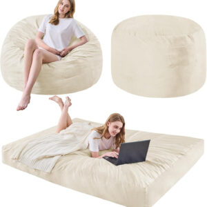 Bean Bag Chairs for Adults - Giant Bean Bag Chair Convertible Bean Bag Bed - Beanbag Chair with Micro Fiber Cover/Furniture Foam Filler - Floor Couch Sofa in Bedroom Dorm Room - Full Charcoal