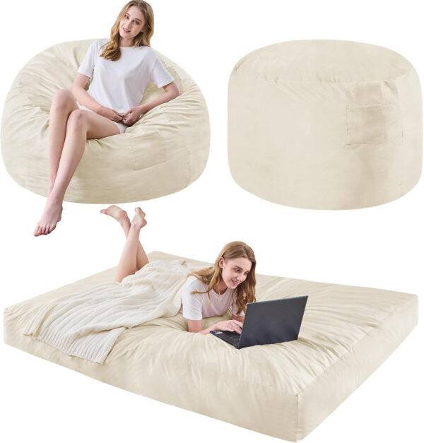 Bean Bag Chairs for Adults - Giant Bean Bag Chair Convertible Bean Bag Bed - Beanbag Chair with Micro Fiber Cover/Furniture Foam Filler - Floor Couch Sofa in Bedroom Dorm Room - Full Charcoal