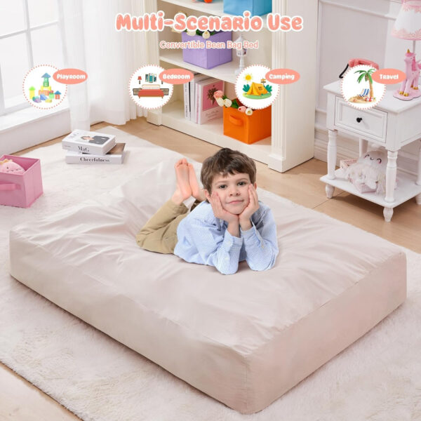 Bean Bag Chairs for Adults - Giant Bean Bag Chair Convertible Bean Bag Bed - Beanbag Chair with Micro Fiber Cover/Furniture Foam Filler - Floor Couch Sofa in Bedroom Dorm Room - Full Charcoal