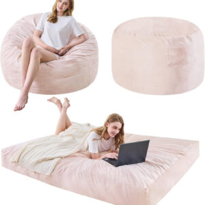 Bean Bag Chairs for Adults - Giant Bean Bag Chair Convertible Bean Bag Bed - Beanbag Chair with Micro Fiber Cover/Furniture Foam Filler - Floor Couch Sofa in Bedroom Dorm Room - Full Charcoal