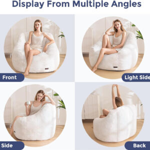 MAXYOYO Bean Bag Chair, Comfy Bean Bag Sofa with Back Support, Faux Fur Bean Bag Chair for Adults and Kids, Stuffed Floor Sofa for Living Room, Bedroom, Apartment, Beige