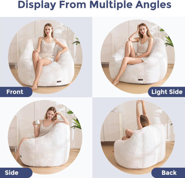 MAXYOYO Bean Bag Chair, Comfy Bean Bag Sofa with Back Support, Faux Fur Bean Bag Chair for Adults and Kids, Stuffed Floor Sofa for Living Room, Bedroom, Apartment, Beige