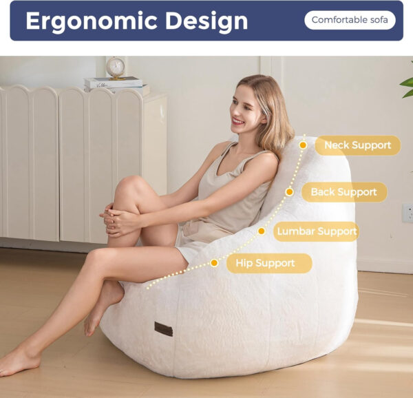 MAXYOYO Bean Bag Chair, Comfy Bean Bag Sofa with Back Support, Faux Fur Bean Bag Chair for Adults and Kids, Stuffed Floor Sofa for Living Room, Bedroom, Apartment, Beige