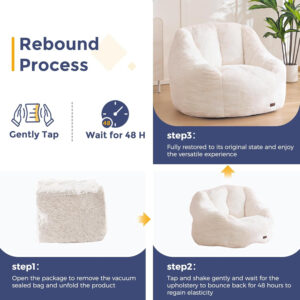 MAXYOYO Bean Bag Chair, Comfy Bean Bag Sofa with Back Support, Faux Fur Bean Bag Chair for Adults and Kids, Stuffed Floor Sofa for Living Room, Bedroom, Apartment, Beige