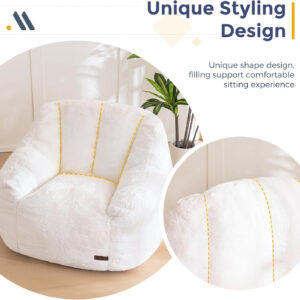 MAXYOYO Bean Bag Chair, Comfy Bean Bag Sofa with Back Support, Faux Fur Bean Bag Chair for Adults and Kids, Stuffed Floor Sofa for Living Room, Bedroom, Apartment, Beige
