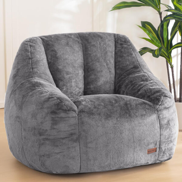 MAXYOYO Bean Bag Chair, Comfy Bean Bag Sofa with Back Support, Faux Fur Bean Bag Chair for Adults and Kids, Stuffed Floor Sofa for Living Room, Bedroom, Apartment, Beige