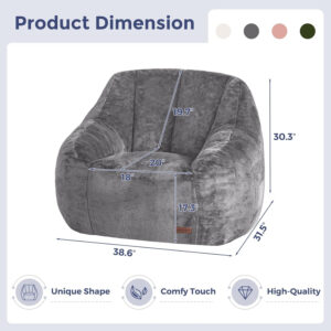 MAXYOYO Bean Bag Chair, Comfy Bean Bag Sofa with Back Support, Faux Fur Bean Bag Chair for Adults and Kids, Stuffed Floor Sofa for Living Room, Bedroom, Apartment, Beige