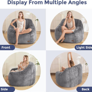 MAXYOYO Bean Bag Chair, Comfy Bean Bag Sofa with Back Support, Faux Fur Bean Bag Chair for Adults and Kids, Stuffed Floor Sofa for Living Room, Bedroom, Apartment, Beige