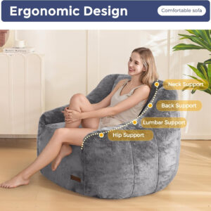 MAXYOYO Bean Bag Chair, Comfy Bean Bag Sofa with Back Support, Faux Fur Bean Bag Chair for Adults and Kids, Stuffed Floor Sofa for Living Room, Bedroom, Apartment, Beige