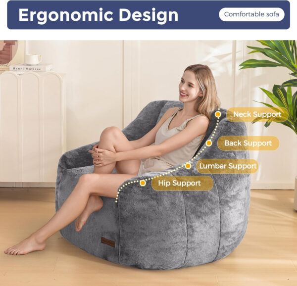 MAXYOYO Bean Bag Chair, Comfy Bean Bag Sofa with Back Support, Faux Fur Bean Bag Chair for Adults and Kids, Stuffed Floor Sofa for Living Room, Bedroom, Apartment, Beige