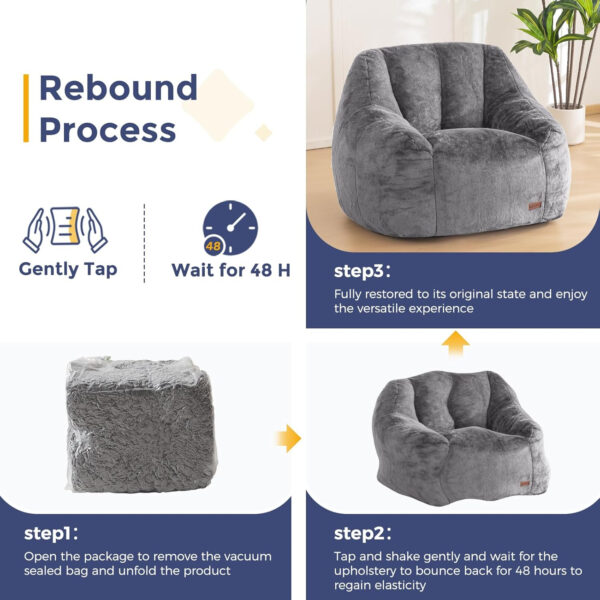 MAXYOYO Bean Bag Chair, Comfy Bean Bag Sofa with Back Support, Faux Fur Bean Bag Chair for Adults and Kids, Stuffed Floor Sofa for Living Room, Bedroom, Apartment, Beige