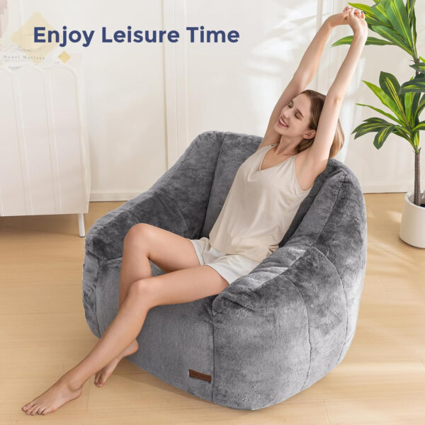 MAXYOYO Bean Bag Chair, Comfy Bean Bag Sofa with Back Support, Faux Fur Bean Bag Chair for Adults and Kids, Stuffed Floor Sofa for Living Room, Bedroom, Apartment, Beige