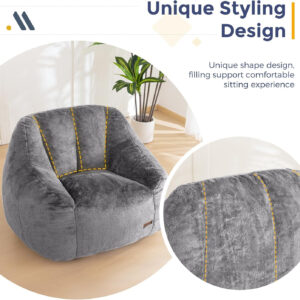 MAXYOYO Bean Bag Chair, Comfy Bean Bag Sofa with Back Support, Faux Fur Bean Bag Chair for Adults and Kids, Stuffed Floor Sofa for Living Room, Bedroom, Apartment, Beige