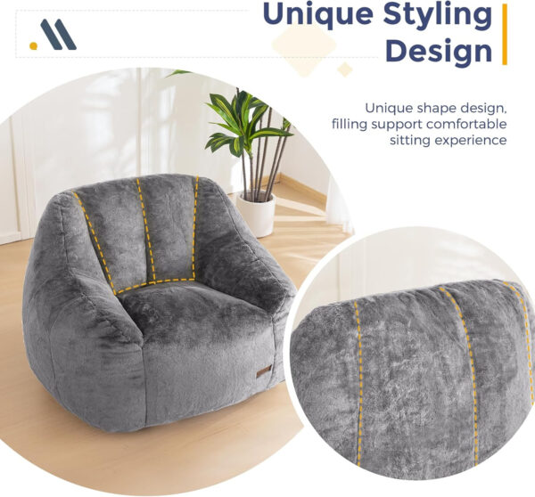 MAXYOYO Bean Bag Chair, Comfy Bean Bag Sofa with Back Support, Faux Fur Bean Bag Chair for Adults and Kids, Stuffed Floor Sofa for Living Room, Bedroom, Apartment, Beige