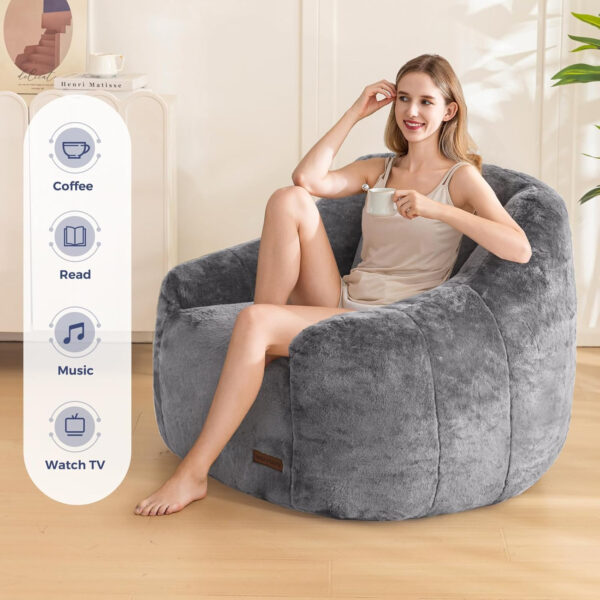 MAXYOYO Bean Bag Chair, Comfy Bean Bag Sofa with Back Support, Faux Fur Bean Bag Chair for Adults and Kids, Stuffed Floor Sofa for Living Room, Bedroom, Apartment, Beige