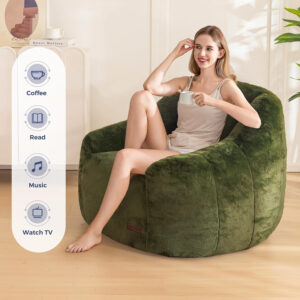 MAXYOYO Bean Bag Chair, Comfy Bean Bag Sofa with Back Support, Faux Fur Bean Bag Chair for Adults and Kids, Stuffed Floor Sofa for Living Room, Bedroom, Apartment, Beige