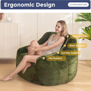 MAXYOYO Bean Bag Chair, Comfy Bean Bag Sofa with Back Support, Faux Fur Bean Bag Chair for Adults and Kids, Stuffed Floor Sofa for Living Room, Bedroom, Apartment, Beige