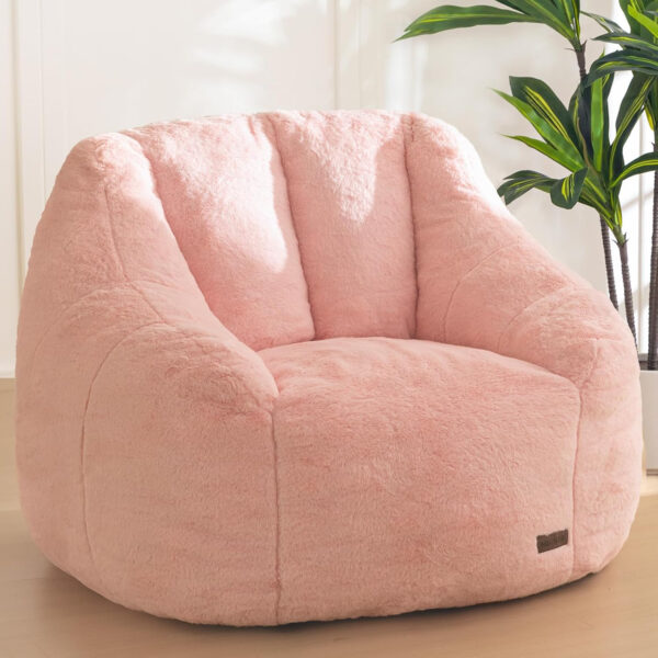 MAXYOYO Bean Bag Chair, Comfy Bean Bag Sofa with Back Support, Faux Fur Bean Bag Chair for Adults and Kids, Stuffed Floor Sofa for Living Room, Bedroom, Apartment, Beige