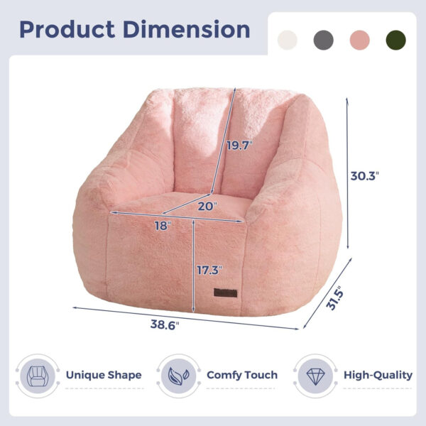 MAXYOYO Bean Bag Chair, Comfy Bean Bag Sofa with Back Support, Faux Fur Bean Bag Chair for Adults and Kids, Stuffed Floor Sofa for Living Room, Bedroom, Apartment, Beige