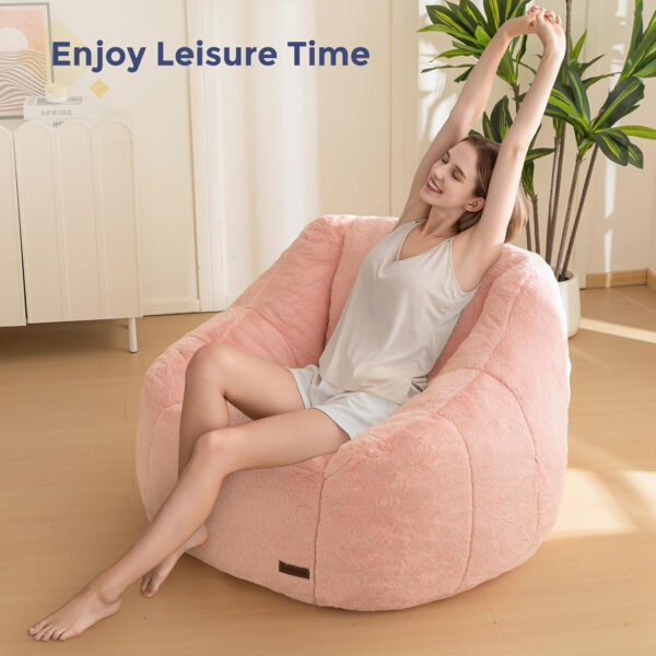 MAXYOYO Bean Bag Chair, Comfy Bean Bag Sofa with Back Support, Faux Fur Bean Bag Chair for Adults and Kids, Stuffed Floor Sofa for Living Room, Bedroom, Apartment, Beige