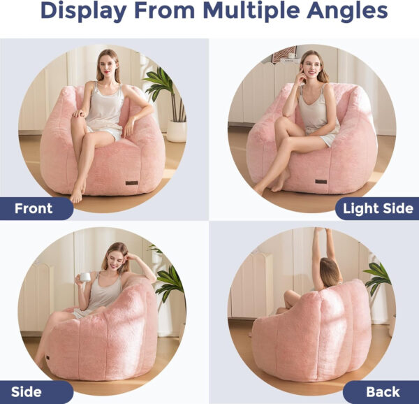 MAXYOYO Bean Bag Chair, Comfy Bean Bag Sofa with Back Support, Faux Fur Bean Bag Chair for Adults and Kids, Stuffed Floor Sofa for Living Room, Bedroom, Apartment, Beige