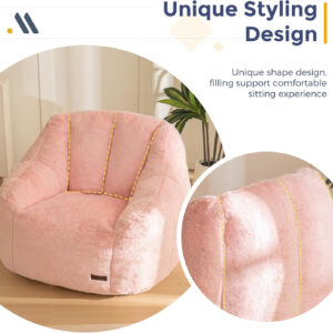 MAXYOYO Bean Bag Chair, Comfy Bean Bag Sofa with Back Support, Faux Fur Bean Bag Chair for Adults and Kids, Stuffed Floor Sofa for Living Room, Bedroom, Apartment, Beige