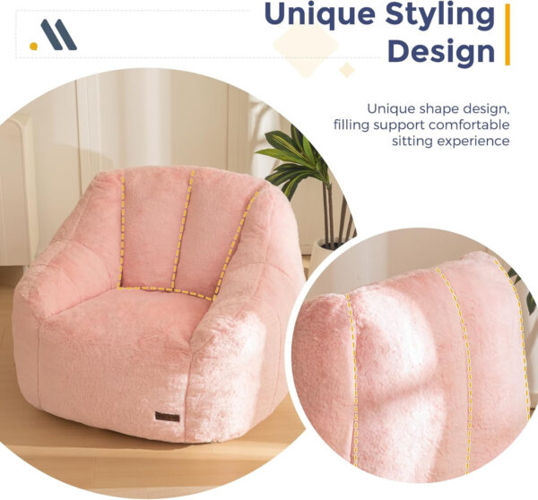 MAXYOYO Bean Bag Chair, Comfy Bean Bag Sofa with Back Support, Faux Fur Bean Bag Chair for Adults and Kids, Stuffed Floor Sofa for Living Room, Bedroom, Apartment, Beige