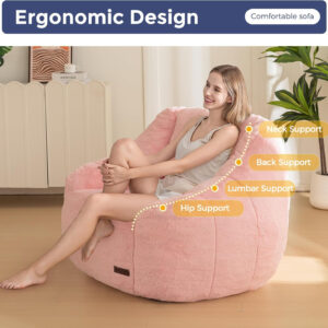 MAXYOYO Bean Bag Chair, Comfy Bean Bag Sofa with Back Support, Faux Fur Bean Bag Chair for Adults and Kids, Stuffed Floor Sofa for Living Room, Bedroom, Apartment, Beige