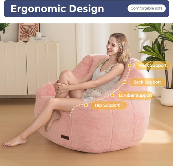 MAXYOYO Bean Bag Chair, Comfy Bean Bag Sofa with Back Support, Faux Fur Bean Bag Chair for Adults and Kids, Stuffed Floor Sofa for Living Room, Bedroom, Apartment, Beige