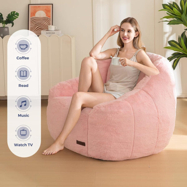 MAXYOYO Bean Bag Chair, Comfy Bean Bag Sofa with Back Support, Faux Fur Bean Bag Chair for Adults and Kids, Stuffed Floor Sofa for Living Room, Bedroom, Apartment, Beige