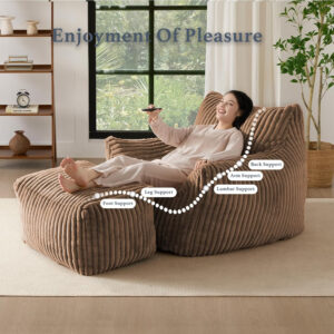 Giant Plush Bean Bag Chair for Adults with Armrests - Oversized Comfy Beige Beanbag Lounge Lazy Floor Sofa Accent Chair for Living Room, Bedroom & Dorm, Cozy Fluffy Single Cloud Mini Couch