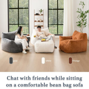 Giant Plush Bean Bag Chair for Adults with Armrests - Oversized Comfy Beige Beanbag Lounge Lazy Floor Sofa Accent Chair for Living Room, Bedroom & Dorm, Cozy Fluffy Single Cloud Mini Couch