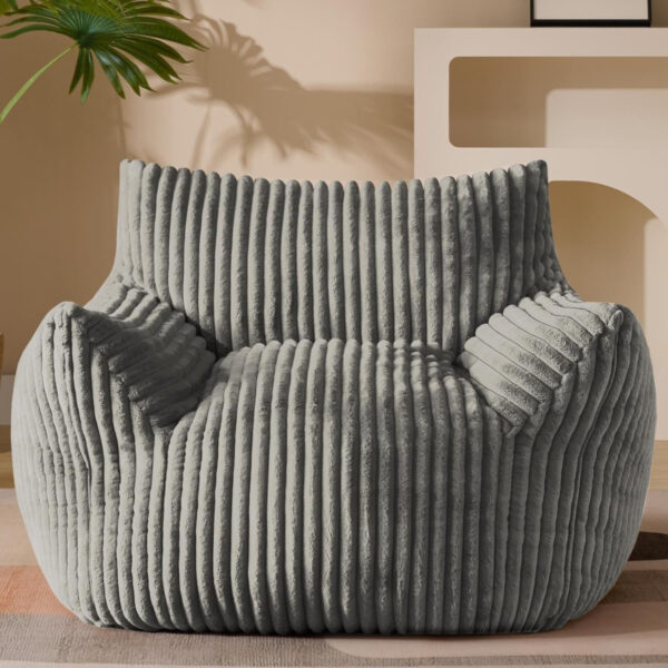 Giant Plush Bean Bag Chair for Adults with Armrests - Oversized Comfy Beige Beanbag Lounge Lazy Floor Sofa Accent Chair for Living Room, Bedroom & Dorm, Cozy Fluffy Single Cloud Mini Couch