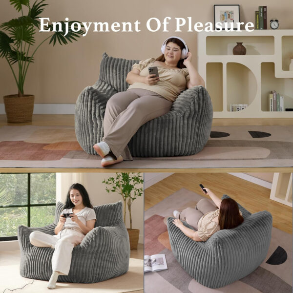 Giant Plush Bean Bag Chair for Adults with Armrests - Oversized Comfy Beige Beanbag Lounge Lazy Floor Sofa Accent Chair for Living Room, Bedroom & Dorm, Cozy Fluffy Single Cloud Mini Couch