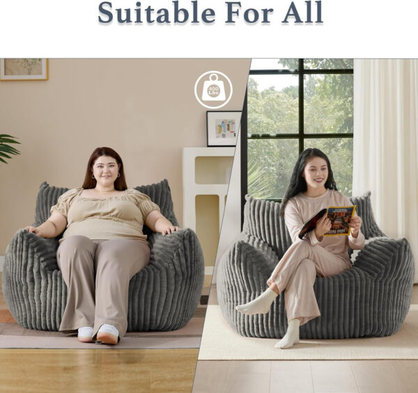 Giant Plush Bean Bag Chair for Adults with Armrests - Oversized Comfy Beige Beanbag Lounge Lazy Floor Sofa Accent Chair for Living Room, Bedroom & Dorm, Cozy Fluffy Single Cloud Mini Couch