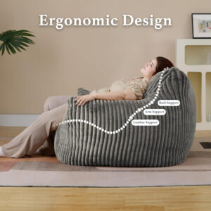 Giant Plush Bean Bag Chair for Adults with Armrests - Oversized Comfy Beige Beanbag Lounge Lazy Floor Sofa Accent Chair for Living Room, Bedroom & Dorm, Cozy Fluffy Single Cloud Mini Couch