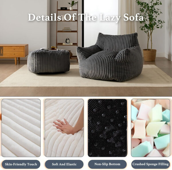 Giant Plush Bean Bag Chair for Adults with Armrests - Oversized Comfy Beige Beanbag Lounge Lazy Floor Sofa Accent Chair for Living Room, Bedroom & Dorm, Cozy Fluffy Single Cloud Mini Couch