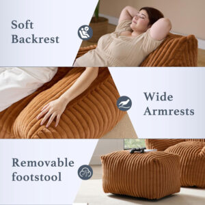 Giant Plush Bean Bag Chair for Adults with Armrests - Oversized Comfy Beige Beanbag Lounge Lazy Floor Sofa Accent Chair for Living Room, Bedroom & Dorm, Cozy Fluffy Single Cloud Mini Couch