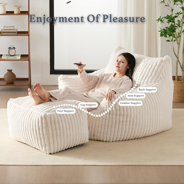 Giant Plush Bean Bag Chair for Adults with Armrests - Oversized Comfy Beige Beanbag Lounge Lazy Floor Sofa Accent Chair for Living Room, Bedroom & Dorm, Cozy Fluffy Single Cloud Mini Couch
