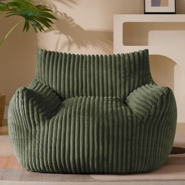 Giant Plush Bean Bag Chair for Adults with Armrests - Oversized Comfy Beige Beanbag Lounge Lazy Floor Sofa Accent Chair for Living Room, Bedroom & Dorm, Cozy Fluffy Single Cloud Mini Couch